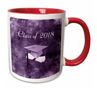 3dRose Pink Grad Cap on Diploma, Aged Graph Paper Look, Class of 2018 11oz Two-Tone Red Mug