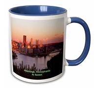 3dRose Pittsburgh Skyline at Sunset-Two Tone Blue Mug, Ceramic, Multi-Colour, 10.16 x 7.62 x 9.52 cm