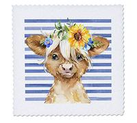 3dRose, Polyester, Cute Image of Watercolor Sunflower Highland Cow Il, 10x10 inch Quilt Square