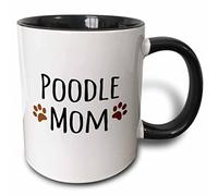 3dRose Poodle Dog Mom - Doggie by Breed - Muddy Brown paw Prints - Doggy Lover - pet Owner Mama Love - Two Tone Black Mug, 11oz (Mug_154176_4)