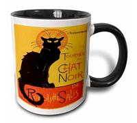 3dRose Taiche Acrylic Art Cats Le Chat Noir 2-Tone Mug, 11-oz, Black White