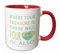 3dRose Where Your Treasure is There Will Your Heart Be Also - Green 11oz Two-Tone Red Mug
