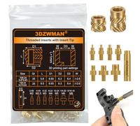 3DZWMAN 50PCS #10-24 Threaded Inserts for 3D Printed and Plastic Parts | Brass UNC Knurled Heat Set Insert Nuts with M2-M8 Soldering Iron Tips Tools Kit(25Pcs #10-24x5.8x6.93/25Pcs #10-24x9.5x6.93)