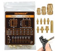 3DZWMAN 80PCS M3M4M5 Tall Threaded Inserts for 3D Printed and Plastic Parts | Brass Metric Knurled Heat Set Insert Nuts with M2-M8 Soldering Iron Tips(M3x5.7x4.6-30PCS/M4x8.1x6.3-30PCS/M5x9.5x7.1-20PCS)