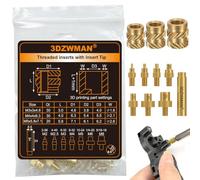 3DZWMAN 88PCS M3M4M5 Short Threaded Inserts for 3D Printing Plastic Part | Brass Metric Knurled Nuts Heat Set Inserts with 8PCS M2-M8 Heat Set Tips - M3x3x4.6-30PCS / M4x4x6.3-30PCS / M5x5.8x7.1-20PCS