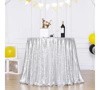 3E Home 50 inch Silver Sequin Tablecloth,Round Sequin Table Cover for Wedding Party Halloween Christmas Banquet (127cm)