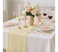 3E Home Beige Cheesecloth Table Runner,1 Pack 90x300cm Boho Gauze Cheese Cloth Runners for Weddings Baby Shower Party Birthday Dining Table Decorations