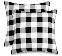 3E Home Black Gingham Outdoor Cushion Covers 45 x 45cm Set of 2,Black and White Checkered Spillproof Decorative Throw Pillow Covers Furniture Pillowcases for Garden Patio Balcony Bench Sofa