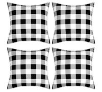 3E Home Black Gingham Outdoor Cushion Covers 45 x 45cm Set of 4,Black and White Checkered Spillproof Decorative Throw Pillow Covers Furniture Pillowcases for Garden Patio Balcony Bench Sofa