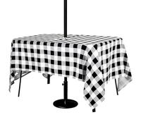 3E Home Black Gingham Outdoor Tablecloth, Black and White Checkered Table Cloth with Parasol Hole 84 x 60 Inches,Rectangular Spillproof Table Covers for Patio, Poolside, Outdoor Gatherings
