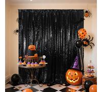 3E Home Black Sequin Backdrop,152x183cm(5Ftx6Ft) Glitter Photo Booth Background for Halloween Birthday Wedding Baby Shower Party Decoration
