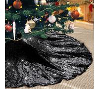 3E Home Black Sequin Christmas Tree Skirt, 127 cm (50 Inch) | Christmas Halloween New Year Tree Base Decor for Living Rooms Hallways Offices and Covered Patios