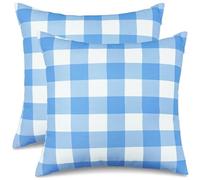 3E Home Blue Gingham Outdoor Cushion Covers 45 x 45cm Set of 2,Blue and White Checkered Spillproof Decorative Throw Pillow Covers Furniture Pillowcases for Garden Patio Balcony Bench Sofa