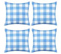 3E Home Blue Gingham Outdoor Cushion Covers 45 x 45cm Set of 4,Blue and White Checkered Spillproof Decorative Throw Pillow Covers Furniture Pillowcases for Garden Patio Balcony Bench Sofa