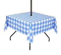 3E Home Blue Gingham Outdoor Tablecloth, Blue and White Checkered Table Cloth with Parasol Hole 60 x 60 Inches,Square Spillproof Table Covers for Patio, Poolside, Outdoor Gatherings