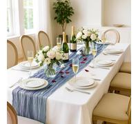 3E Home Dusty Blue Cheesecloth Table Runner,3 Pack 90x300cm Boho Gauze Cheese Cloth Runners for Weddings Baby Shower Party Birthday Dining Table Decorations