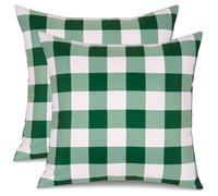 3E Home Green Gingham Outdoor Cushion Covers 45 x 45cm Set of 2,Green and White Checkered Spillproof Decorative Throw Pillow Covers Furniture Pillowcases for Garden Patio Balcony Bench Sofa