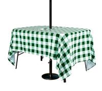 3E Home Green Gingham Outdoor Tablecloth, Green and White Checkered Table Cloth with Parasol Hole 70 x 52 Inches,Rectangular Spillproof Table Covers for Patio, Poolside, Outdoor Gatherings