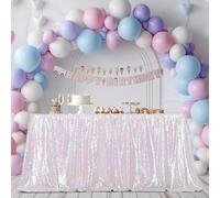 3E Home Iridescent Sequin Tablecloth 152x305cm (60x120 Inches), Rectangle Glitter Table Cover for Wedding, Party, Banquet & Special Events, Shimmering Rainbow Color Changing