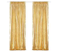 3E Home New Gold Sequin Backdrop Curtains, 2 Panels 2FTx8FT Glitter Photo Booth Backdrop for Wedding Birthday Party Decorations