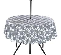 3E Home Outdoor Table Cloth,Splashproof Patio Round Tablecloth with Parasol Hole and Zipper for Garden Picnic BBQ Partyic [60 inches (152 cm) Grey Lattice]