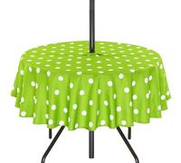 3E Home Outdoor Table Cloth with Parasol Hole,Splashproof Patio Round Tablecloth with Zipper for Garden Picnic BBQ Party [60 inches (152 cm) Green Dot]