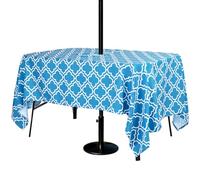 3E Home Patio Outdoor Table Cloth,Water Resistant Rectangle Tablecloth With Umbrella Hole for Picnic Garden Party,(152x213cm) Blue & White-Lattice