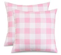3E Home Pink Gingham Outdoor Cushion Covers 45 x 45cm Set of 2,Pink and White Checkered Spillproof Decorative Throw Pillow Covers Furniture Pillowcases for Garden Patio Balcony Bench Sofa