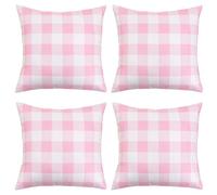 3E Home Pink Gingham Outdoor Cushion Covers 45 x 45cm Set of 4,Pink and White Checkered Spillproof Decorative Throw Pillow Covers Furniture Pillowcases for Garden Patio Balcony Bench Sofa