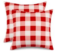 3E Home Red Gingham Outdoor Cushion Covers 45 x 45cm Set of 2,Red and White Checkered Spillproof Decorative Throw Pillow Covers Furniture Pillowcases for Garden Patio Balcony Bench Sofa