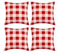 3E Home Red Gingham Outdoor Cushion Covers 45 x 45cm Set of 4,Red and White Checkered Spillproof Decorative Throw Pillow Covers Furniture Pillowcases for Garden Patio Balcony Bench Sofa