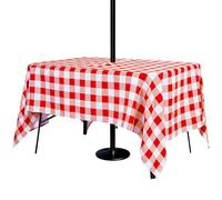 3E Home Red Gingham Outdoor Tablecloth, Red and White Checkered Table Cloth with Parasol Hole 84 x 60 Inches,Rectangular Spillproof Table Covers for Patio, Poolside, Outdoor Gatherings