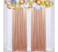 3E Home Rose Gold Sequin Backdrop Curtains, 2 Panels 2FTx8FT Glitter Photo Booth Backdrop for Wedding Birthday Party Decorations
