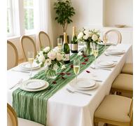 3E Home Sage Green Cheesecloth Table Runner,3 Pack 90x300cm Boho Gauze Cheese Cloth Runners for Weddings Baby Shower Party Birthday Dining Table Decorations