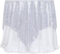 3E Home Silver Sequin Tablecloth, Square Party & Cake Table Cover 50"x50" (127x127cm), Sparkling Tablecloth for Wedding, Banquet & Special Events