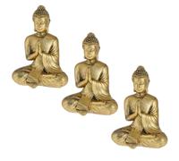 3er Set Sitting Buddha Figure Gold From Poly-Resistance Ornament Height 17 CM