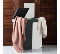 3FlexHome 80L Double Laundry Basket with Lid, 2 Compartments to Sort Washing Multipurpose Plastic Laundry Hamper with Push Button Lid Washing Basket Laundry Hamper Laundry Bin (Anthracite-White)