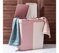 3FlexHome 80L Double Laundry Basket with Lid, 2 Compartments to Sort Washing Multipurpose Plastic Laundry Hamper with Push Button Lid Washing Basket Laundry Hamper Laundry Bin (Pink-White)