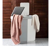 3FlexHome 80L Double Laundry Basket with Lid, 2 Compartments to Sort Washing Multipurpose Plastic Laundry Hamper with Push Button Lid Washing Basket Laundry Hamper Laundry Bin (Grey-White)