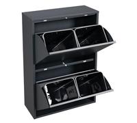 3FlexHome Rukh Recycling Bin for Kitchen, 4 Compartment Metal Slim Waste Bin Cabinet with 4 x 15L Plastic Buckets, Handles, Waste Separation & Storage Organiser, Rubbish Bin