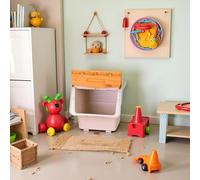 3FlexHome Stackable Toy Storage Box on Wheels with Front Lid - Plastic Storage Containers for Toys, Snacks, Clothes, Multi-Purpose Tower Organiser for Kitchen, Bathroom, Bedroom (Cream-Bamboo, 3x33LT)