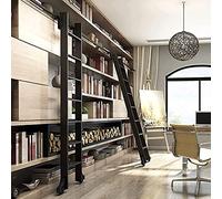 3ft-20ft Retractable Rolling Library Ladder Track Bracket, Pulley Type Horizontal Wall Mount Sliding Library Ladder Hardware Kit System，With Floor Roller Wheels (No Ladder)