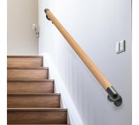 3FT 5FT 6FT 7FT Wooden Hand Rails for Stair Indoor Outdoor Steps Grab Rail, Staircase Banister Handrail Non-Slip Wall Mount Staircase Railing with Metal Bracket(18ft/540cm)