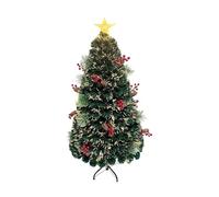 3Ft/90cm Fibre Optic Christmas Tree with Star Topper - Green Pre-Lit Artificial Xmas Tree Featuring Pine Cones, Red Berries, 8 Changing Light Modes