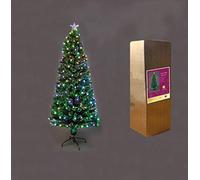 SHATCHI 3Ft/90cm Fibre Optic Christmas Star Topper-LED Berries Balls Decorations-Pre-Lit Green Artificial Xmas Tree-Multicolor Changing Lights, PVC, 90 cm