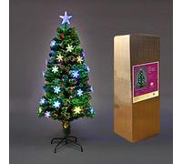 3Ft/90cm Fibre Optic Christmas Tree with Star Topper - LED Snowflakes Decorations - Pre-Lit Green Artificial Xmas Tree - Multicolor Changing Lights