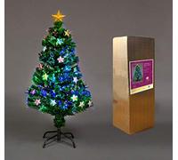 3Ft/90cm Fibre Optic Christmas Tree with Star Topper - Stars Decorations - Pre-Lit Green Artificial Xmas Tree - Multicolor Changing Lights
