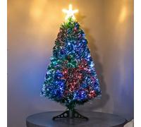 3Ft (90Cm) Green Fibre Optic Christmas Tree With Multi-Coloured Fibre Optics And Red Berries
