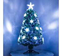 3Ft (90Cm) Green Fibre Optic Christmas Tree With White Led Lights, Multi-Coloured Fibre Optics And Snowflakes