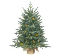 3ft/90cm Pre-Lit Artificial Christmas Tree, Battery Operated Desk Xmas Tree | 80 Lights | 8 Modes & Timer | Burlap Base | Green | 215 PE & PVC Mixed Branch Tips | Indoor Outdoor Holiday Decor